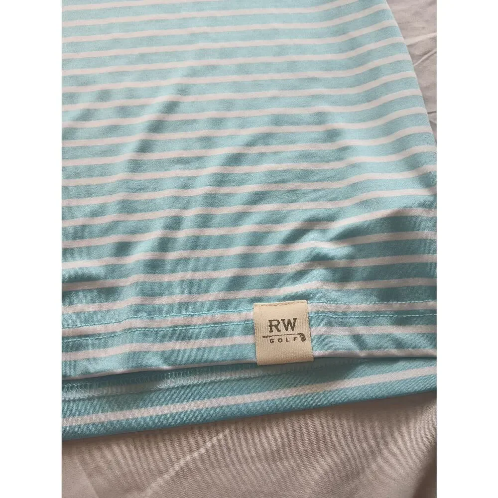 Rorie Whelan Polo Shirt Men Medium Blue‎ Stripe White Golf Wicking